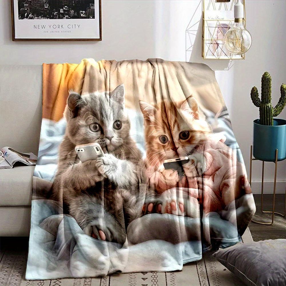 VIKAMA Adorable CatPrint Internet Addiction Recovery Blanket Flannel LintFree Gift Bedroom Living Room Throw Blanket