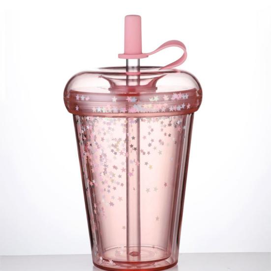 Герметичная чашка для холодного кофе, многоразовая прямая пипеточная чашка со встроенными соломинками, двухстенный изолированный стакан для холодного кофе, мультяшная чашка для питья