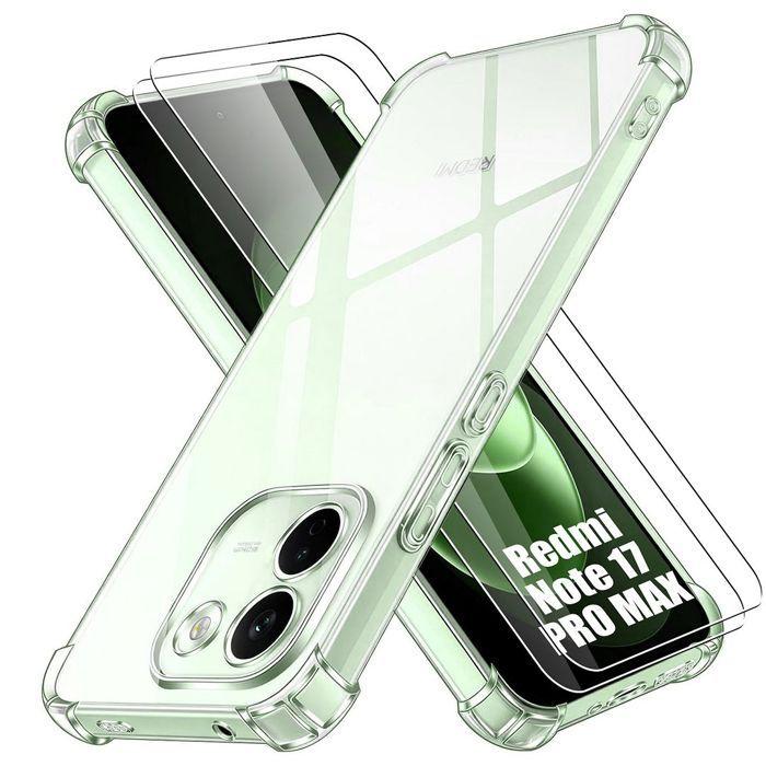 Coque + 2 Verres Trempés pour Xiaomi Redmi Note 17 Pro Max 5G, Silicone Antichoc Coins Renforcés