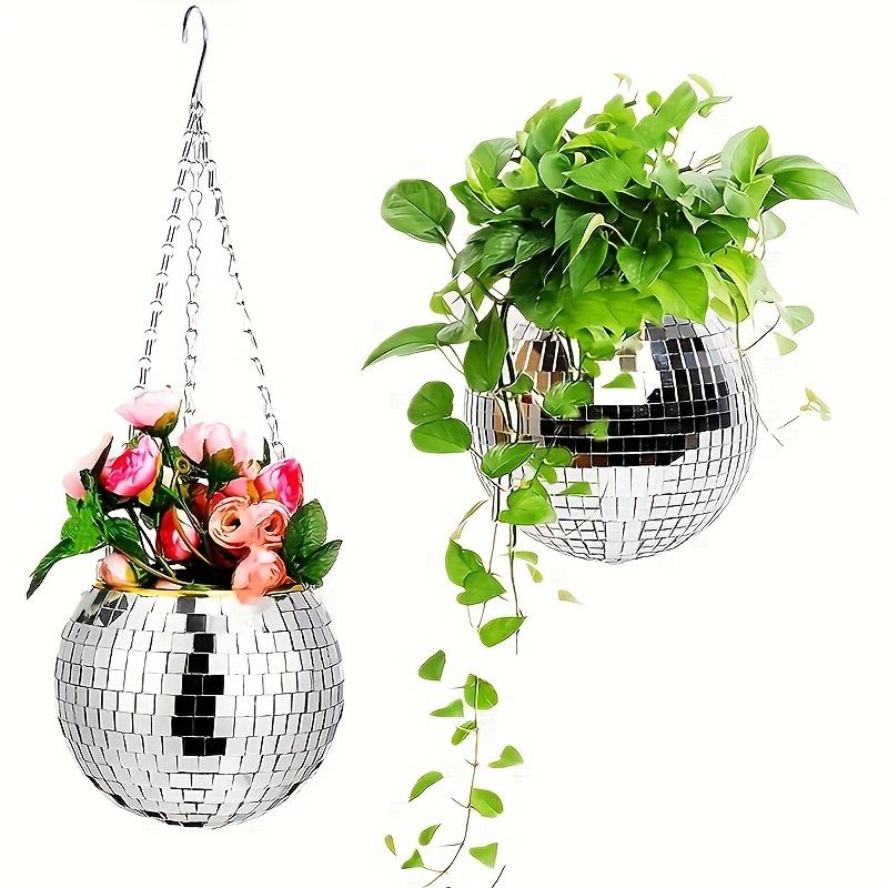 WTEMPO Disco Style Vase Succulent Plant Pots with Iron Chains Mirrored Flower Pots, Storage Hanging Baskets, Reflective Vintage Disco Ball Planters