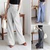 Womens Casual Stylish Belt Waist Cotton Solid Simple Pants Long Trousers Hosen Damen Wide Leg Pants