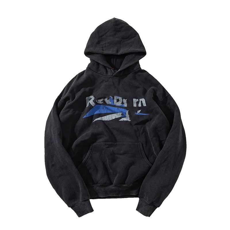 Mens Oversized Hooded Zip-Up Sweatshirt With Graphic Print Cotton Blend Fall Winter Streetwear