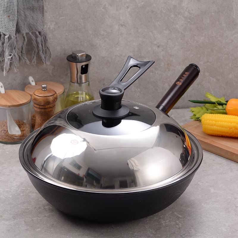 Сковорода Luchuan Old-Fashioned с круглым и плоским дном из чугуна с антипригарным покрытием для газовых плит