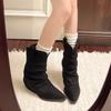 Fashion Autumn Winter Faux Suede Mid Calf Boots Women Plus Size Thick Heels Western Boots Woman Slip On Pointed Toe Riding Botas Mujer