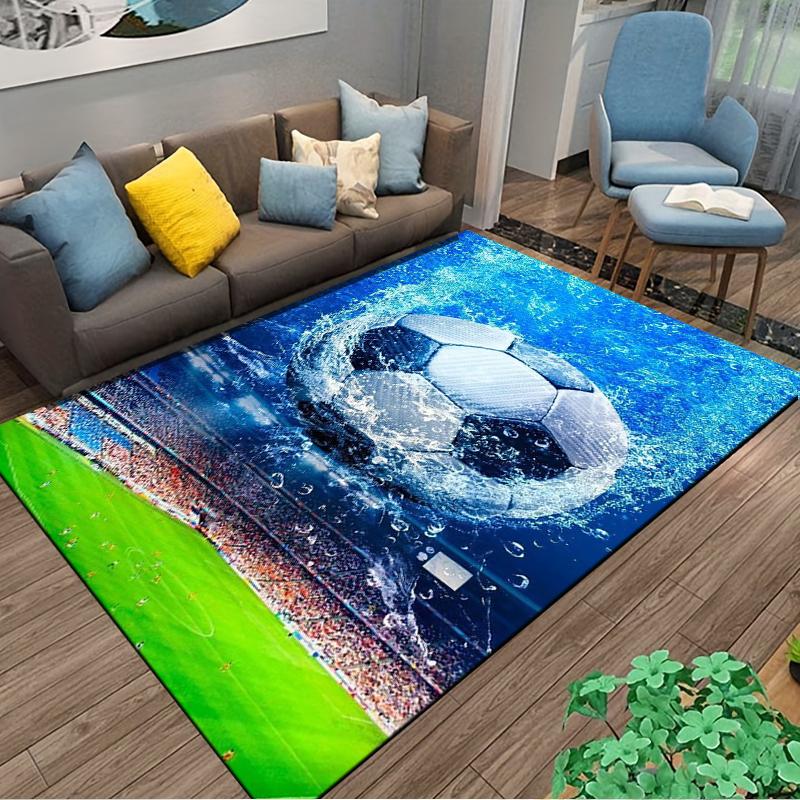"Soccer Ball Splash Carpet with Stadium Design, Blue Sports Theme" Suitable for use as an anti-slip for living room bedroom sofas
