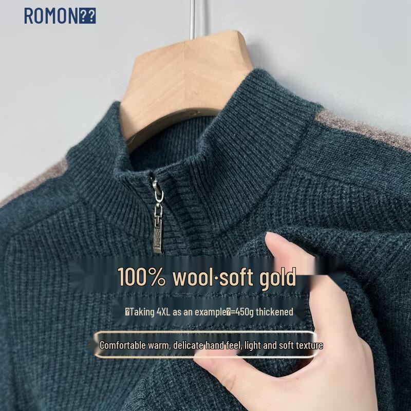 ROMON Men's 100% Merino Wool Half-Zip Casual Sweater