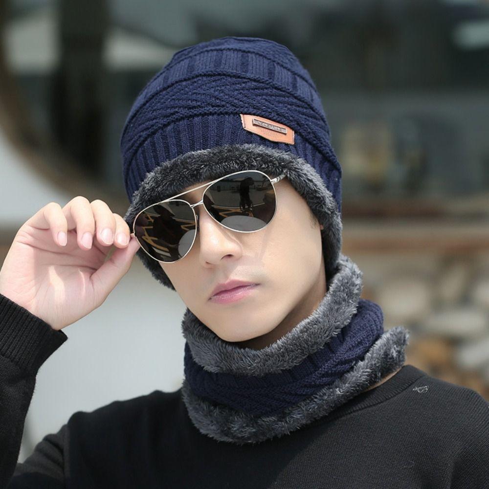 Windproof Hat Scarf Gloves Set Thickened Ear Protection Beanie Hat And Neck Scarf Outdoor