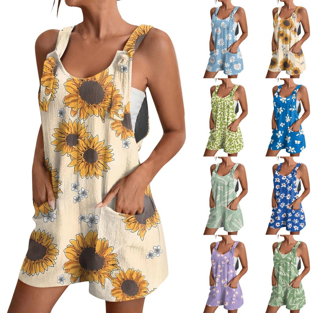 Женский модный комбинезон с цветочным принтом, повседневный комбинезон-шорты