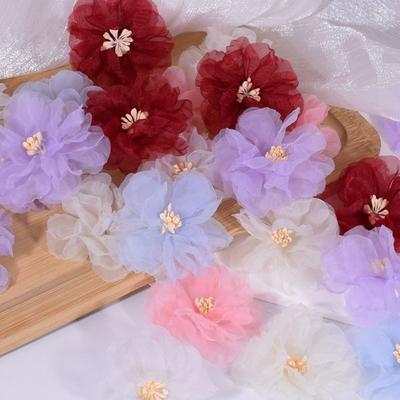 10 шт. DIY 5,5 см Органза Искусственные Цветы Аппликации Разноцветные 3D Симуляция Сетчатый Цветок Наклейка Полупрозрачная Одежда Швейная Наклейка