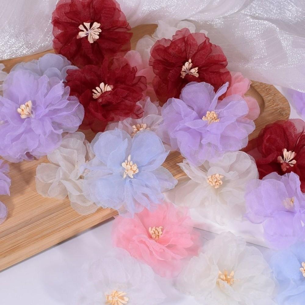 10Pcs 5.5cm Chiffon Flower Embroidered Patches for Wedding Dress Hats Decoration