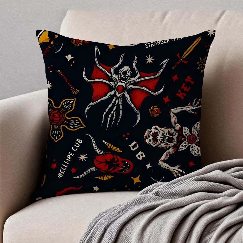 Dark style artistic illustration HHalloween Cushion Cover Pillowcase Antidustmite Invisible Zipper Short Plush Sofa Cushion