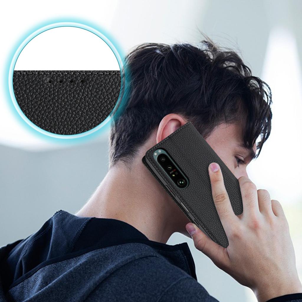 For Sony Xperia 1 IV 5G Case Stand Wallet Litchi Texture Leather Flip Phone Cover with Strap