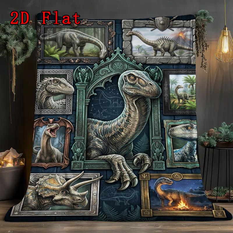Prehistoric Dinosaurs 2D Flat Pattern Flannel Blanket, High quality All Seasons, Home Decor, Warmth and Comfort, Perfect for Christmas Gifts.