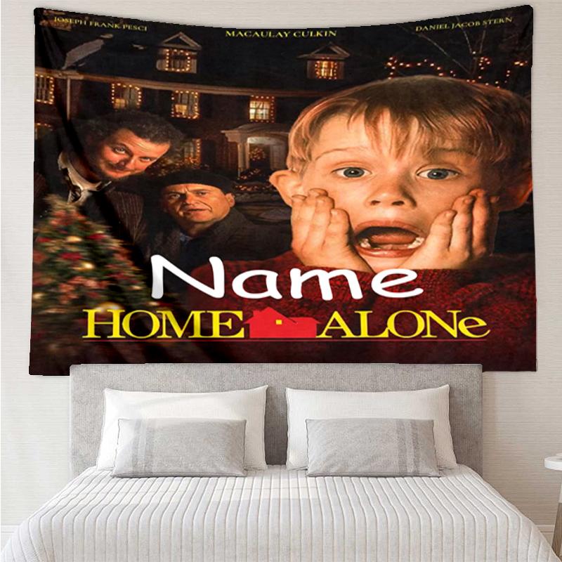 Custom Name Home Alone Print Tapestry, Backdrop, Easy Setup, Ideal for Bedroom, Office & Living Room, with Aesthetic Wall Hanging Decor.