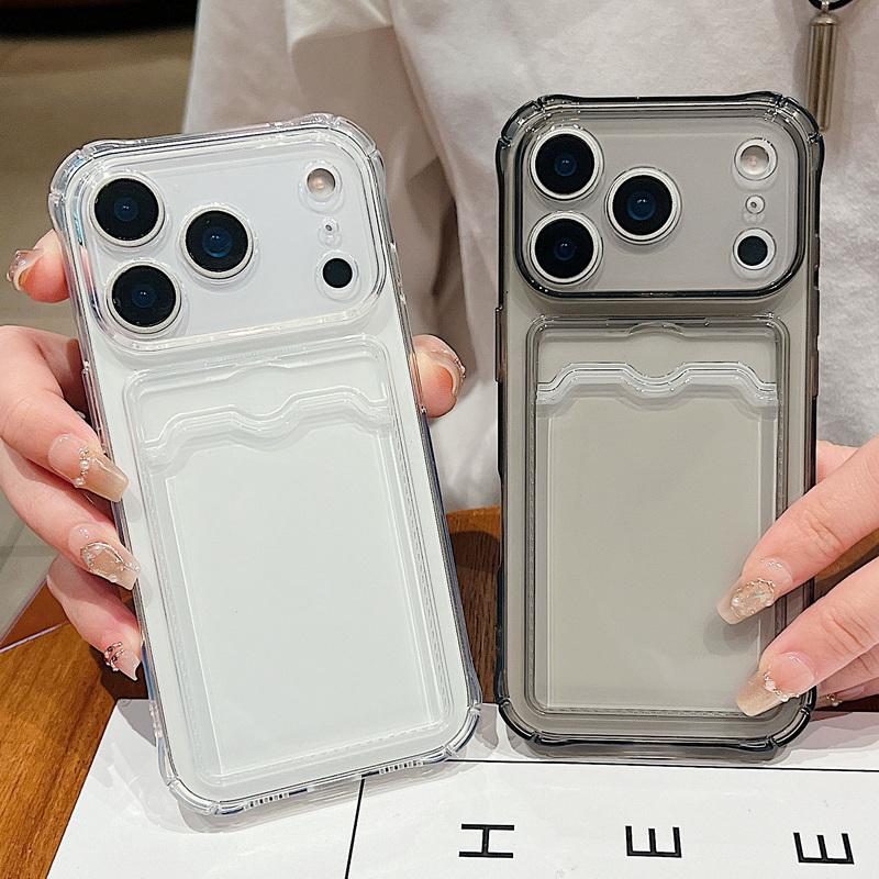 Transparent Card Pocket Case For iPhone 17 Air Pro 16e 16 15 14 13 Pro Max 12 11 Clear Wallet Bag Soft TPU Silicone Phone Cover