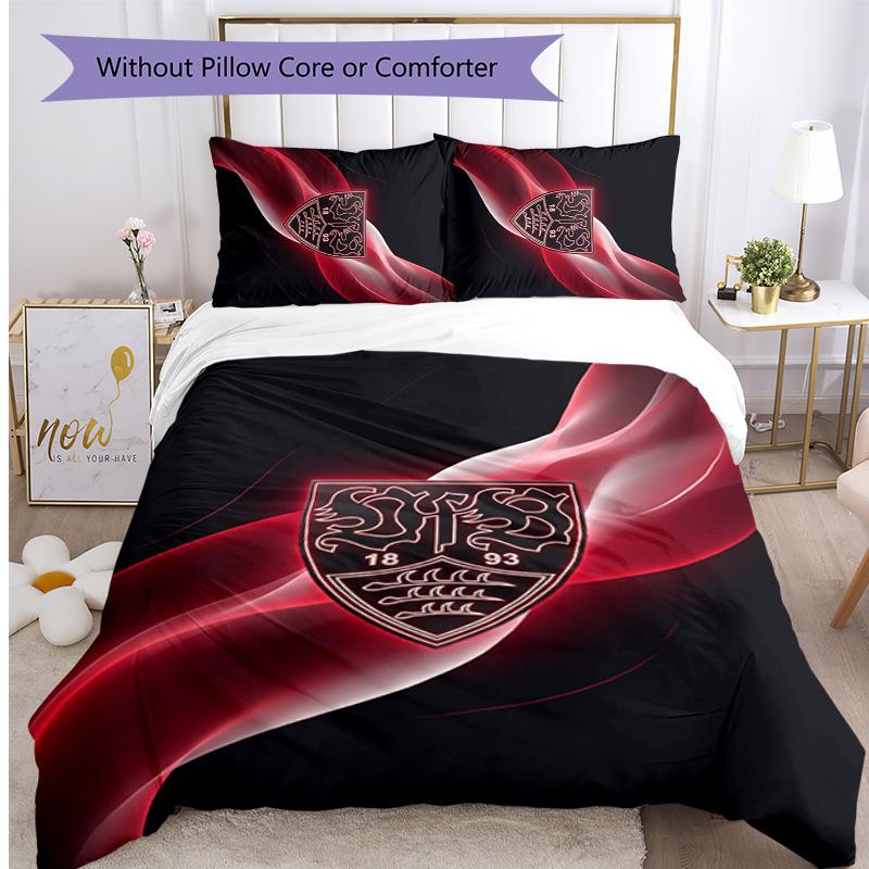 VfB Stuttgart Football Printed 3 Pieces Bedding Set, Comfortable Skin Friendly Bedroom Duvet Cover Set