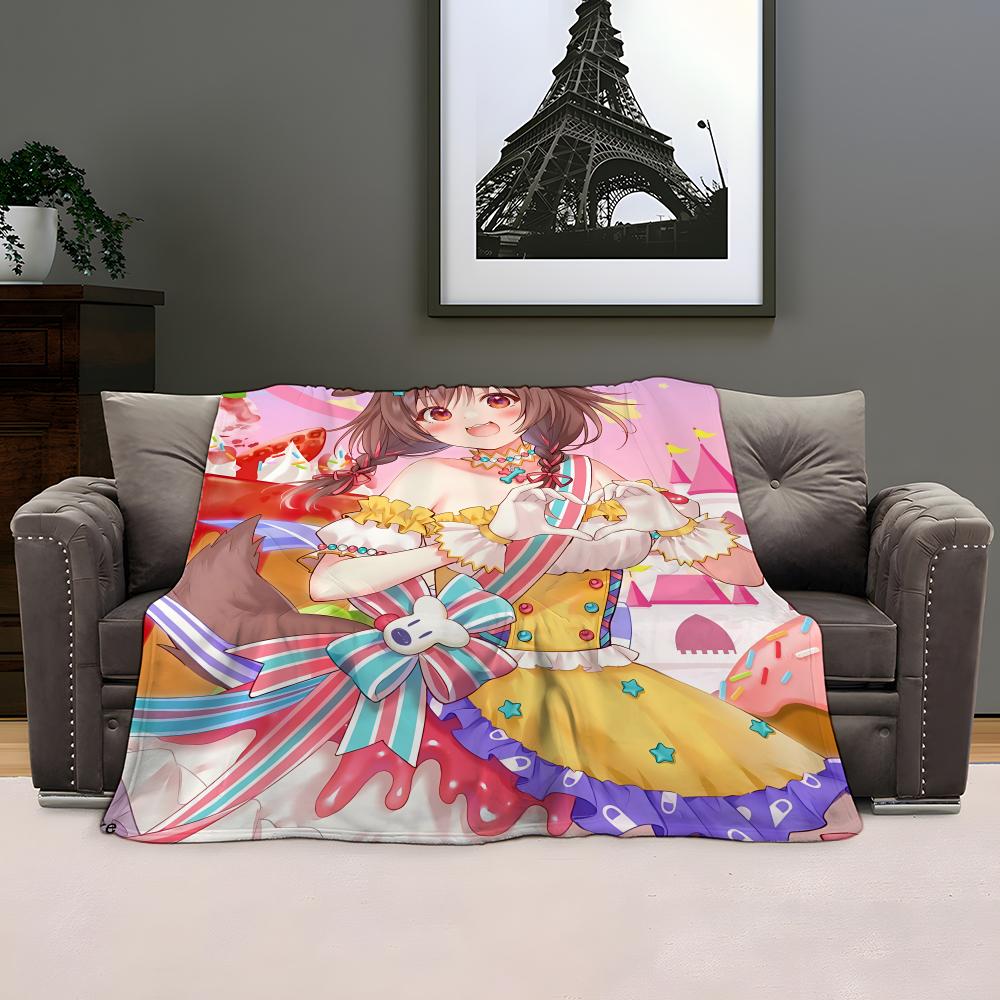 Cartoon Inugami Korone Throw Kid-Friendly Flannel Throw Blanket Soft Warm Anti-Static Washable All Season