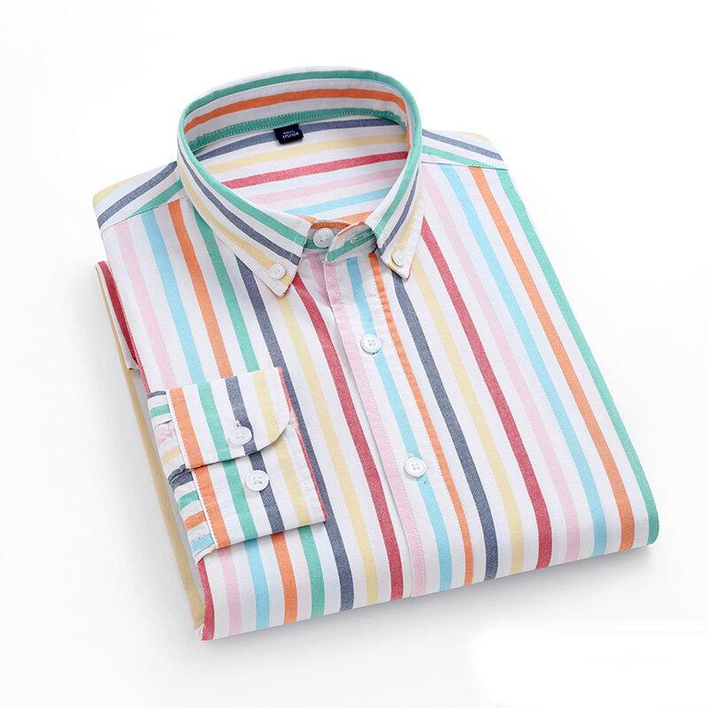 100% хлопок рубашки мужские Oxford Spun модные полосатые повседневные рубашки с длинными рукавами