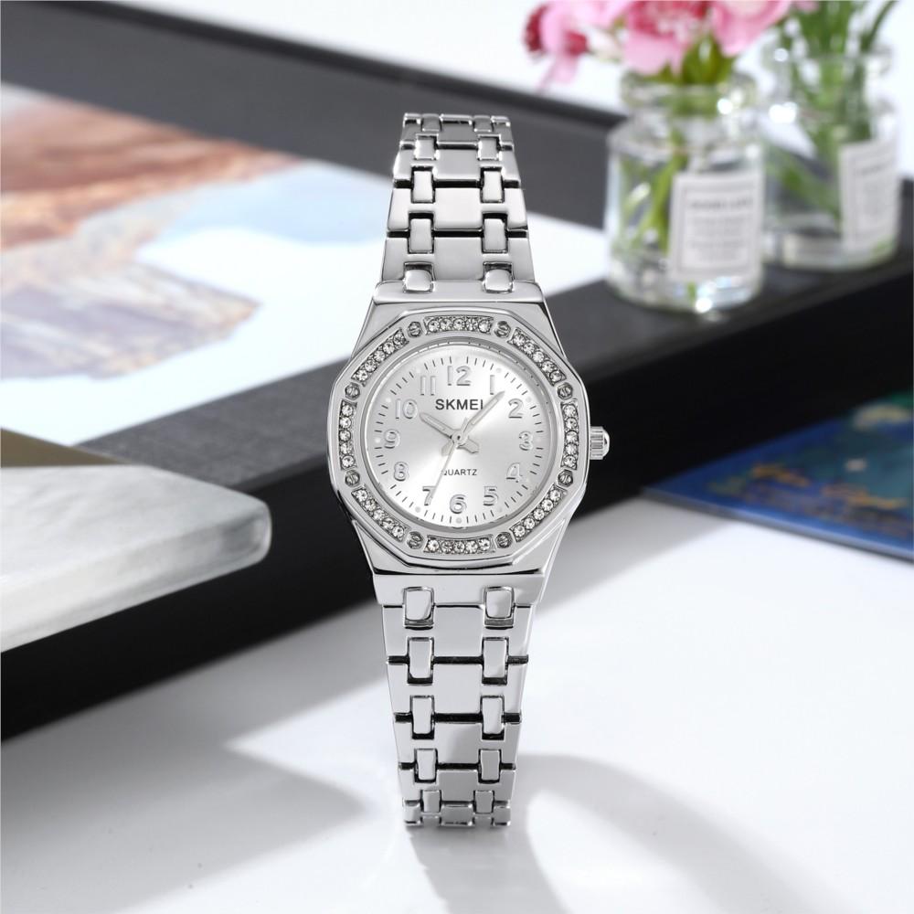 SKMEI Women Quartz Wristwatch Dial Rhinestone Bezel Full Zinc Alloy Bracelet Thin Elegant Luxury Business Ladies Watch 2508