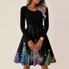 Women's Casual Fashion Round Neck Long Sleeve Christmas Printed Party Vintage Long Dresses