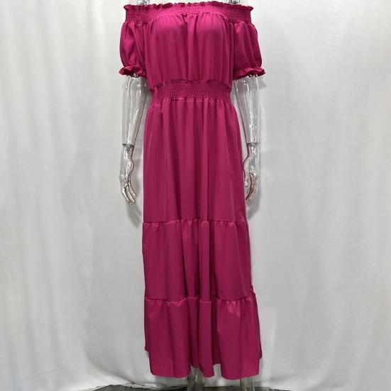 Пляжное платье с пышными короткими рукавами и эластичной талией, с большим подолом, трапециевидной формы и высокой талией, летнее с открытыми плечами, сплошное цветное платье макси в стиле бохо, уличная одежда