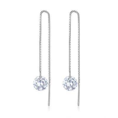 BAMOER стерлингового серебра 925 пробы розовый синий циркон висячие нитки длинные серьги с кисточками для женщин подарок на помолвку