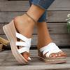Fashion Thick Sole Wedge Sandals for Women PU Leather Woven Chunky Platform Slippers Woman Summer Thick Sole Beach Shoes Slides