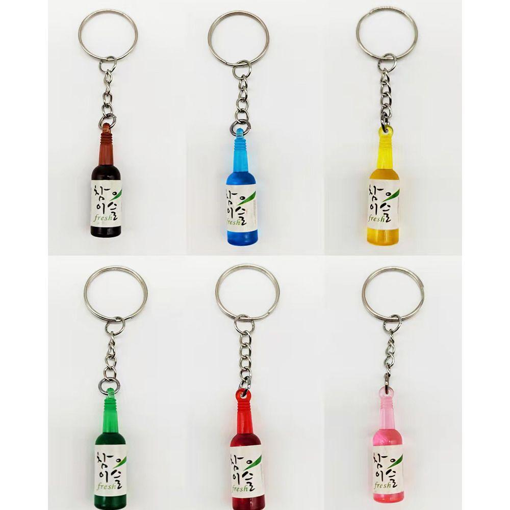 Korean Fashion Drink Soju Bottle Keychain 6 Colors Simulation Resin Beer Wine Trinket Women Keyring Jewelry Travel Gift Souvenir