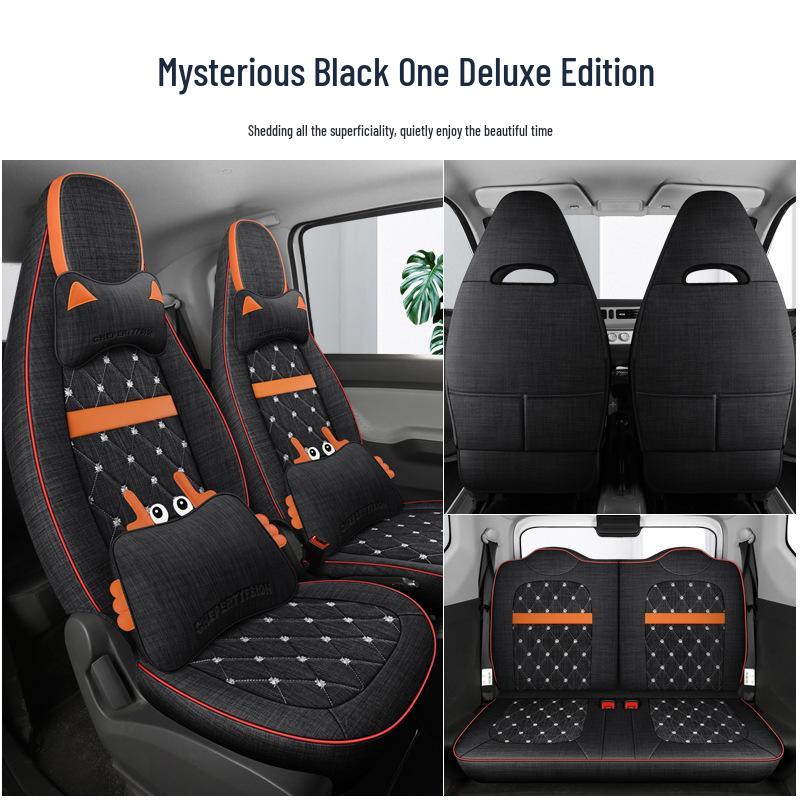 Cartoon Linen Seat Cover for Wuling Hongguang MiniEV Macaron – Full Wrap Interior Cushion