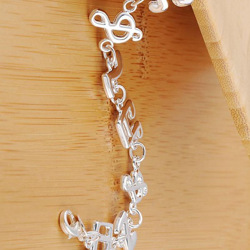 925 Sterling Silver Note Pendant Chain Bracelet Fashionable Charm Jewelry
