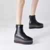 8cm Chunky Platform Boots Womens High Heels Winter Warm Ankle Boots Casual Back Zipper Wedges Creepers Black Ladies Boots