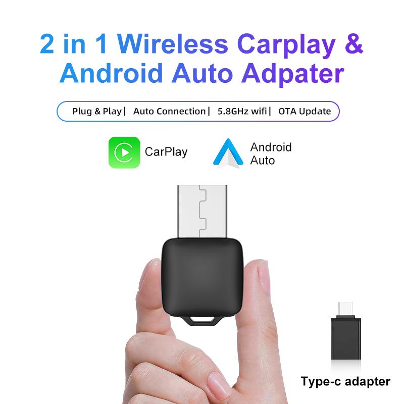 Проводной в Беспроводной Адаптер CarPlay/Android Auto, 5 ГГц WiFi5, USB/type-c Plug and Play, для 99% Оригинальных Автомобилей с Проводным CarPlay/Auto