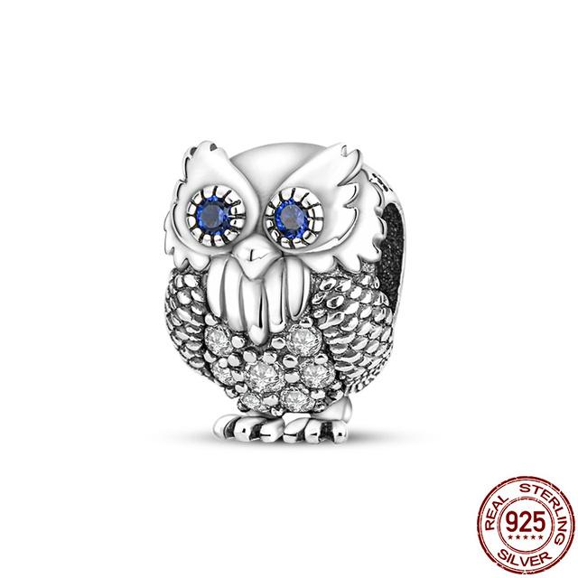 Original Design 925 Sterling Silver Owl Style Pavé Shiny Beads Fit Charms Bracelet Necklace Fashion Jewelry Making