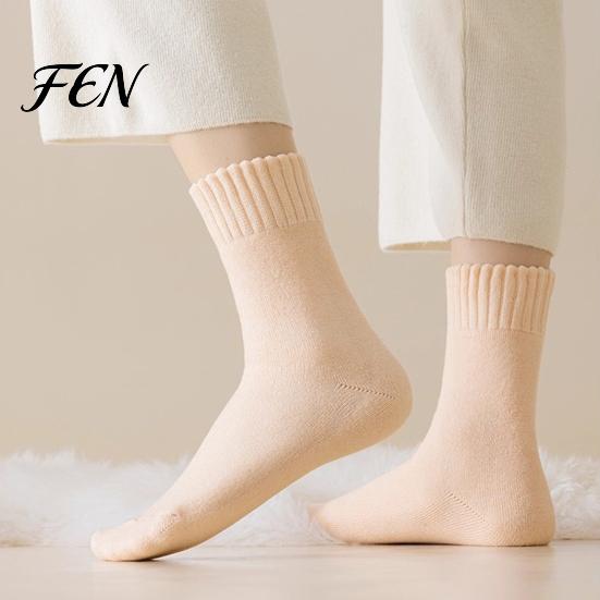 Warm Casual Socks for Home Use Women Thickened Winter Socks, Solid Color Mid Calf Thermal Fleece Lined Gifts Her Crew Cold Weather, Soft Hosiery Daily