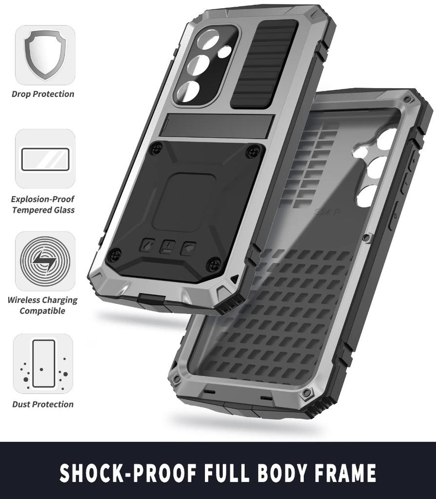 For Samsung S25FE S25 Ultra S25 Edge S25 Plus Metal Case Glass Screen ProtectorAluminum Heavy Duty Shockproof Cover