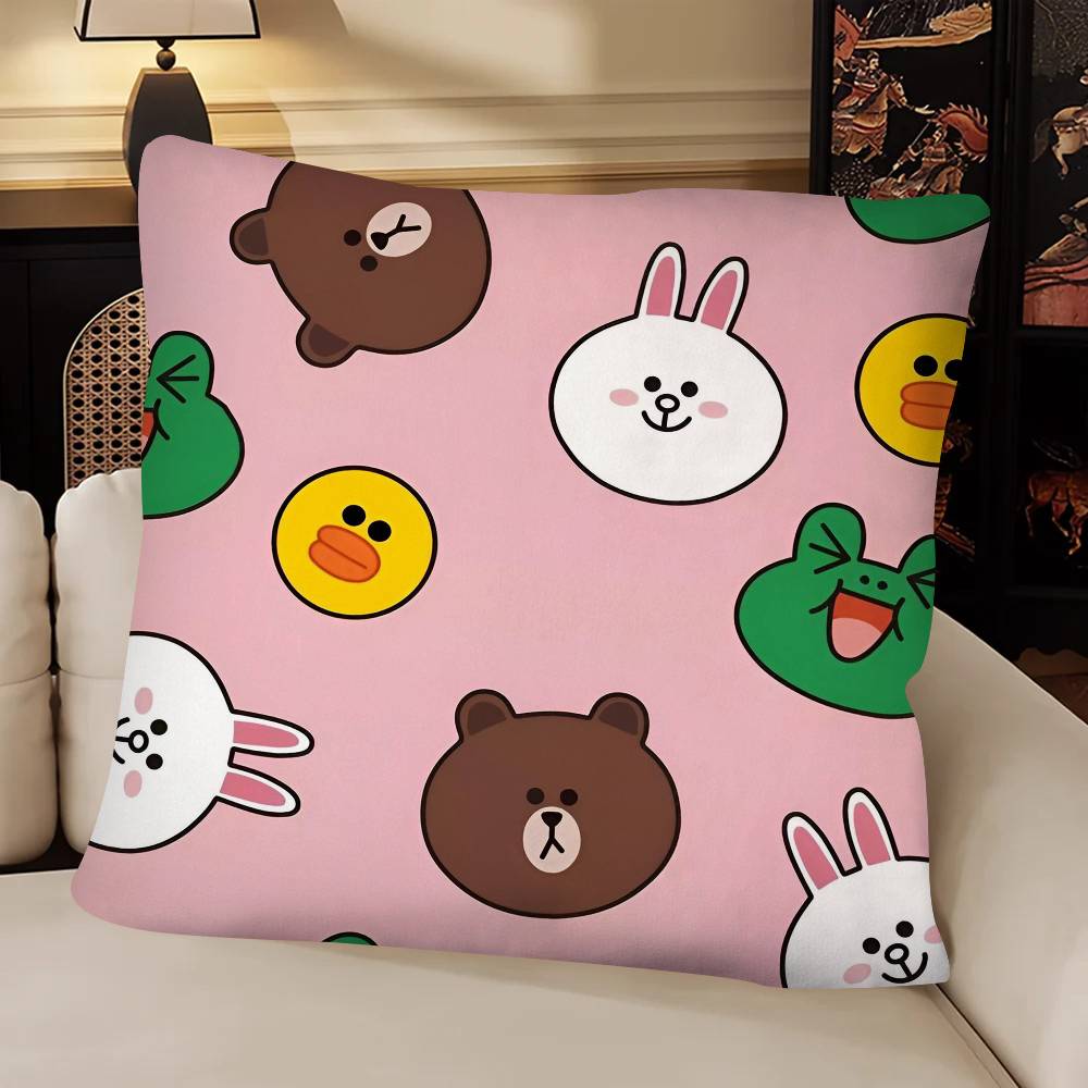 Cute Korean LLINE FRIENDS Brown Bear And Cony Pillow Case Fashion Square Pillowcase Bedroom Sofa Room Ins Decoration Leisure