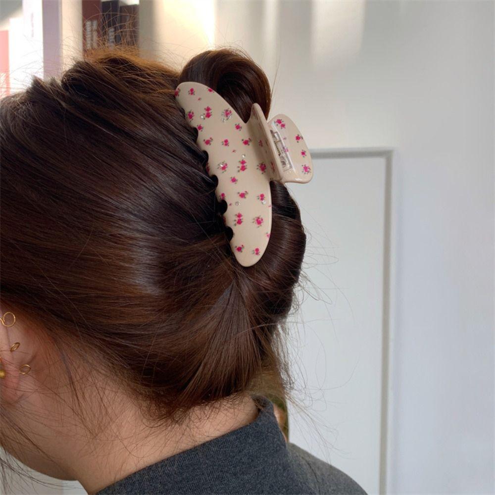 Shark Clip Fresh Acetate Hair Claw Rhinestone Flower Hair Claw Small Floral  Shark Clip  Streetwear