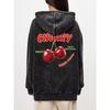 Cotton Woman Acid Wash Hoodies Sweet Cherry Aways Fresh Printing Streetwear Oversize Pocket Warm Pullovers Clothes