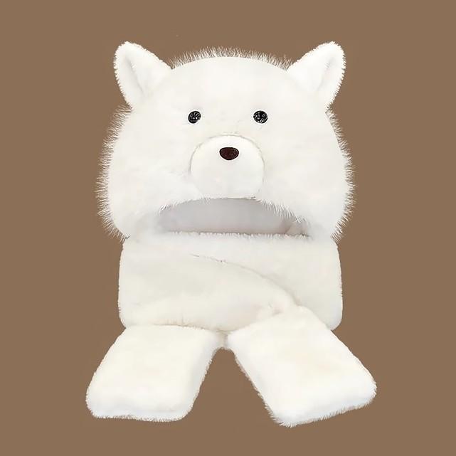 Шарф Перчатки Шапка Набор из трех предметов Маленький медвежонок Милый Зимняя Плюшевая Шапка Женская Плюс Бархат Утолщенная Холодная Теплая Шапка