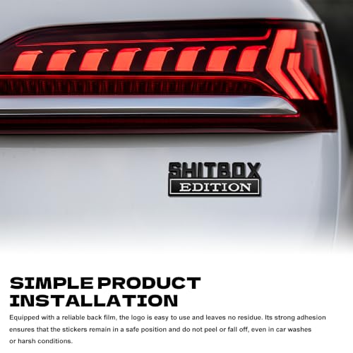 Shitbox Edition 2 Pack Car Emblem Sticker 3D Zinc Alloy Self Adhesive Badge Decal for Auto Exterior Decoration of All Vehicle Models Black White