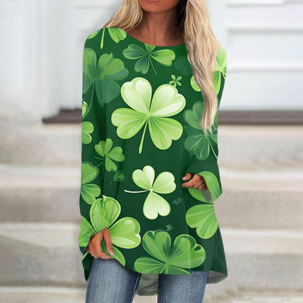 Женская повседневная мода St. Блузка средней длины с длинными рукавами и принтом «День Святого Патрика»