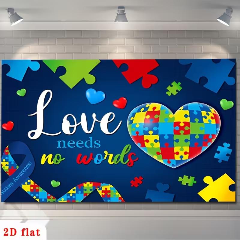 2D Autism Acceptance Backdrop Colorful Puzzle Pieces Photoshoot Background