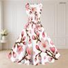 Women Plus Size Two Piece Set Black White Floral Printed Sleeveless Square Neck Tie Waist Flared Dress Short Sleeve Cropped Shrug