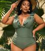 2025 Verge Strapped Plus Size Swimwear Women V Neck Beach One Piece Swimsuit Backless Summer Big Bathing Suit Beachwear