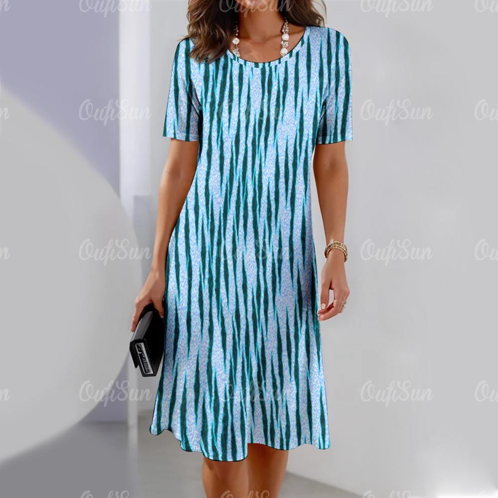 Новые женские платья с полосатым принтом, элегантные и красивые платья миди, летнее цельное платье больших размеров для женщин