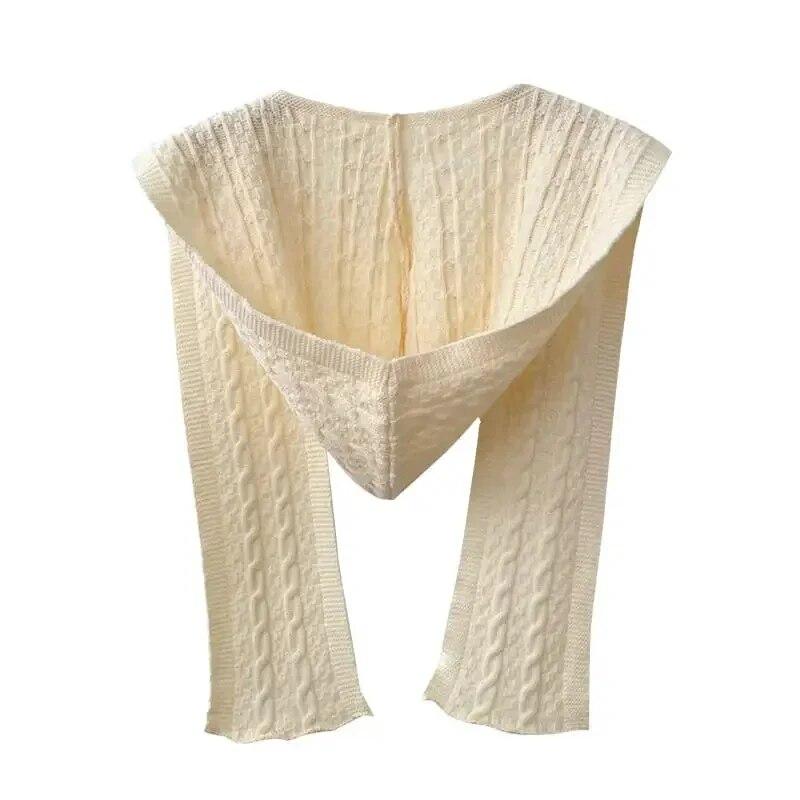 Knitted Hooded Shawl Sweet Fashion Scarf Outdoor Warm Comfortable Solid Color Shoulder Lapping Knit Accessories Autumn Winter