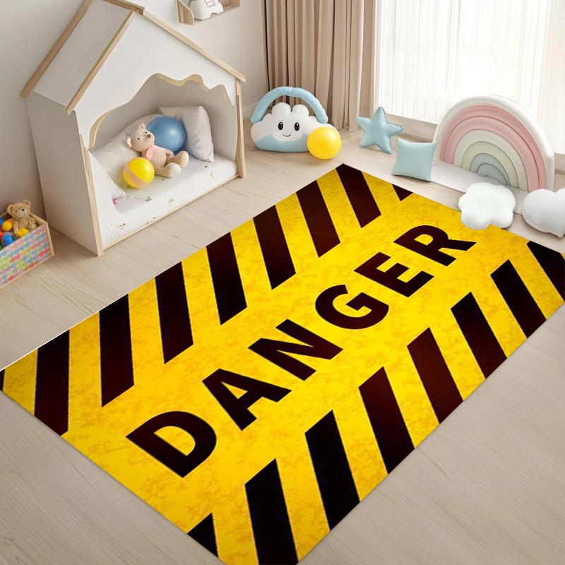 Stylish Warning Sign Print Area Rug, Soft Non-Slip Floor Mat for Living Room Bedroom Kitchen Office Nursery Home Decor