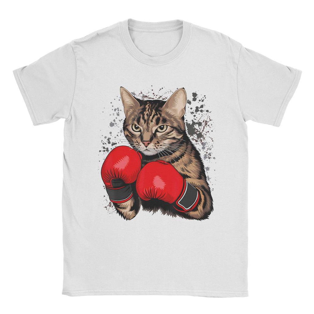 Cool Boxing Cat for Boxing Gloves and Cats Lovers T Shirt Unisex Pure Cotton T-Shirts Crew Neck Tee Shirt Short Sleeve Tops
