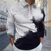 Polo Shirts Men Long Sleeve Mosaic Chessboard Print New Men's Polo Shirt Long Sleeve Zipper T-shirt Top