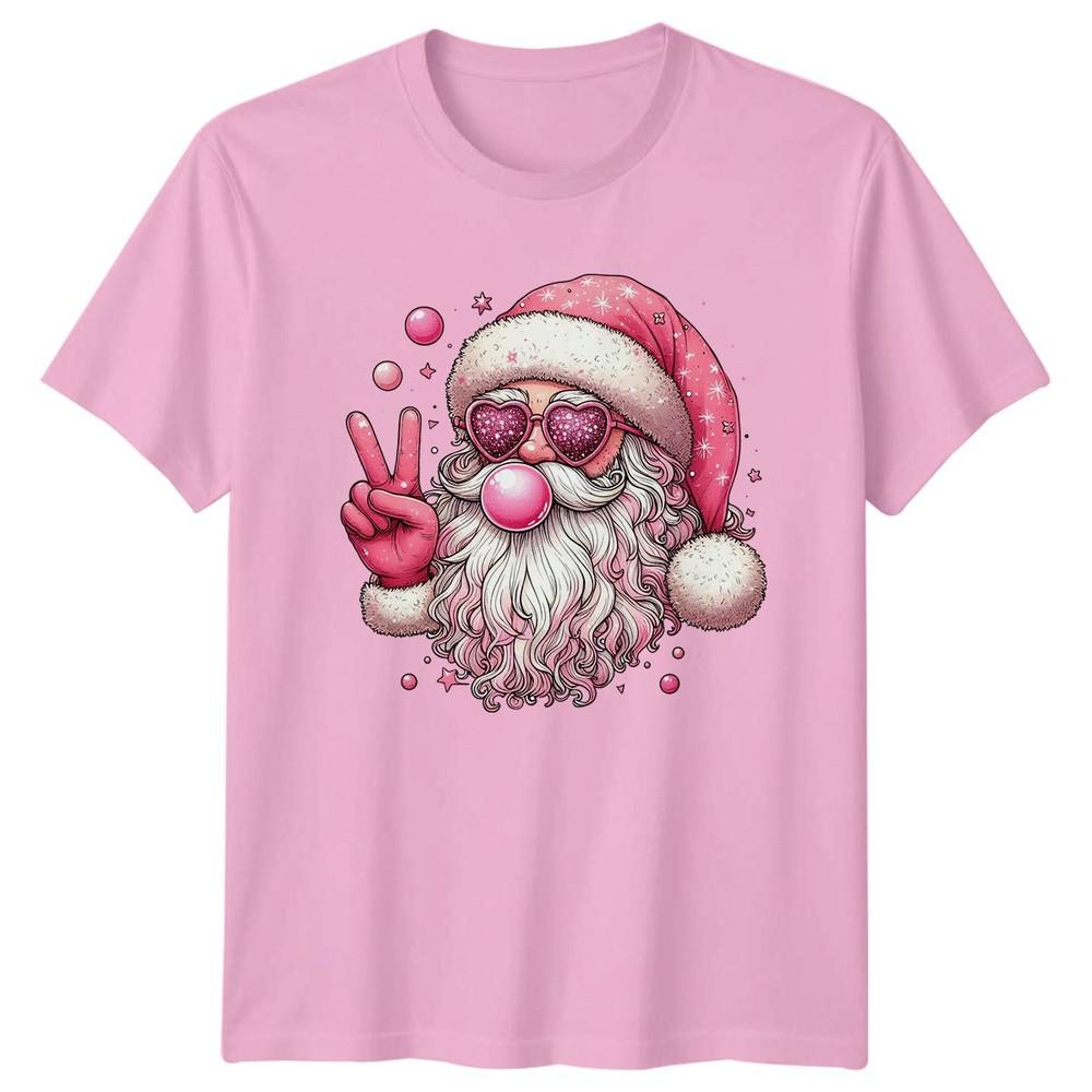 Pink Santa Claus Christmas Holiday Graphic Unisexs TShirt Unisexs Tee